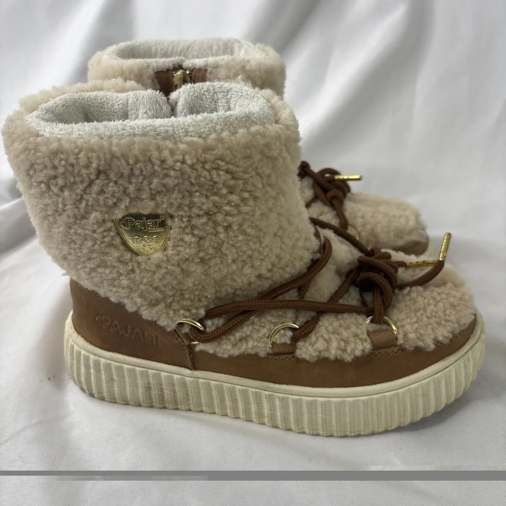 Pajar Canada Ceria In Church Brown/Cream 5/5.5 Waterproof Shearling Snow‎ Boots